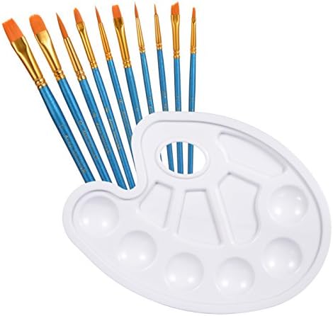 Paint Brush Set Acrylic,Ganoteck 10pcs Professional Paint Brushes Artist for Watercolor Oil Acrylic Painting and 1Piece Free Paint Tray Palette