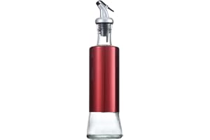 BIUDECO 320ml Stainless Steel Oil Dispenser Bottle with Red Lid, Sealing Vinegar and Olive Oil Pourer