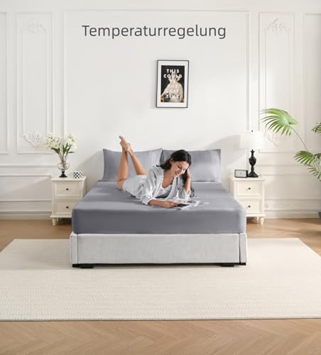 bienDo Duvet Cover Set 240 x 220 cm, Bamboo (400 Thread Count) for 150/160 Bed, Vegan Silk, Ultra Soft and Cooling, Breathable-Grey