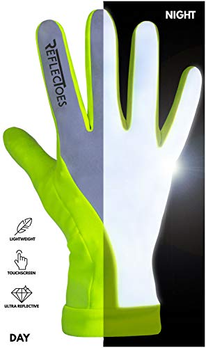 ReflecToes Reflective Running Gloves Lightweight Hi Vis Winter Running Gear for Cold Weather Jogging at Night (M)