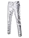 ZEROYAA Mens Night Club Metallic Gold Suit Pants/Straight Leg Trousers (32, Silver