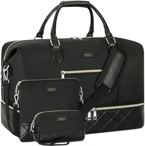 Travel Duffel Bag Carry On Overnight Bag with Shoe Compartment Large Nylon Travel Weekend Tote Bag, Brown Cow