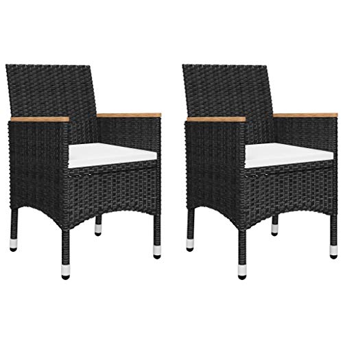 vidaXL Bistroset 3-TLG. Gartenmöbel Balkonset Balkonmöbel Sitzgruppe Gartenset Gartengarnitur Tisch Stühle Poly Rattan Hartglas Schwarz – Bild 3