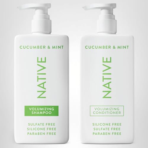 NATIVE SHAMPOO AND CONDITIONER CONTAIN NATURALLY DERIVED INGREDIENTS | ALL HAIR TYPE COLOR & TREATED FROM FINE TO DRY DAMAGED, SULFATE & DYE FREE – CUCUMBER & MINT, 16.5 FL OZ EACH (2 PACK)
