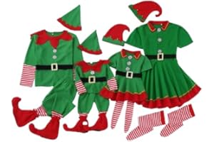 Christmas Elf Costume Set for Girls Boys Men Women Kids Santa Costume Xmas Outfit with Hat Belt Socks Shoes Dress Up