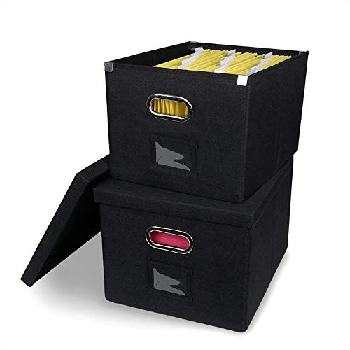 ATBAY File Storage Box Collapsible Large Capacity Office File Organizer for Letter/Legal Size Hanging File Folder Box, Black 2Pack