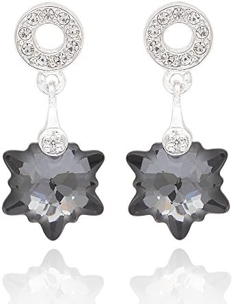 Siwan Crystal Titanium Rodium Embeded Crystal Edelweiss Flower Earring with Swarovski Crystals (Silver Night Black)