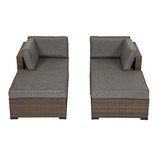 Kinsunny 4 PCs Outdoor Furniture Wicker Sectional Sofa Set with Ottoman Patio Rattan Conversation Chair Sets