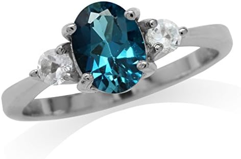 Silvershake 8X6mm Oval Shape Gemstone White Gold Plated or Yellow Gold Plated 925 Sterling Silver Engagement Ring Jewelry for Women
