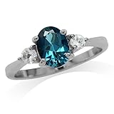 Silvershake 1.5ct. Genuine London Blue Topaz White Gold Plated 925 Sterling Silver Engagement Ring
