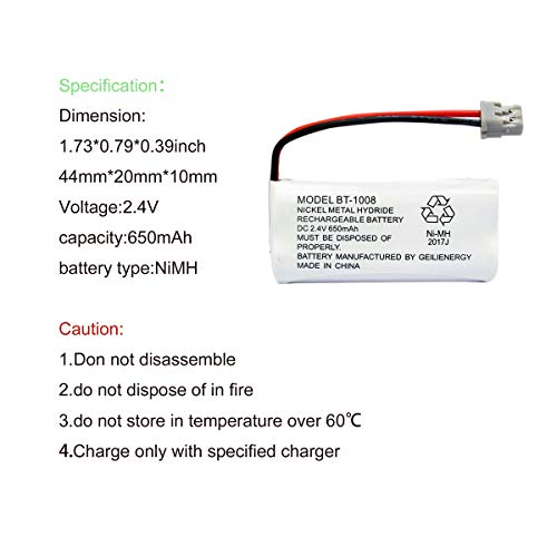 Geilienergy 2.4V 650mAh Rechargeable Phone Batteries Compatible with Uniden BT-1008,BT1008 BT1021 BT-1021 BT-1016 BT1016 CPH-515B, CPH515B(Pack of 2)