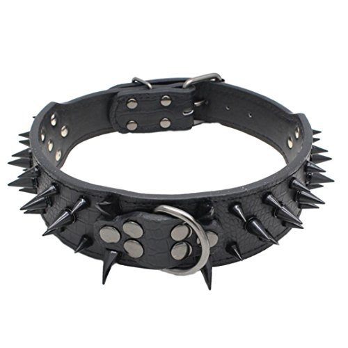 Mikey Store Durable Leather Collar, Sharp Spiked Studded Collar for Large Pet Dog