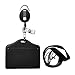 ID Card Case + Lanyard + Badge Holder Retractable Reel Carabiner and Plastic Clip (Genuine Leather Horizontal Black)