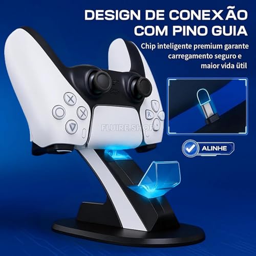 Base de Carregamento PS5 - Estação com Dock Duplo para Dois Controles com LED e Compatibilidade Total, Carregamento Rápido, Seguro e Proteção Contra Sobrecarga Suporte Ideal para Setup Gamer