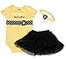 Baby House Baby Girl 3Pcs Bee Dot Flower Yellow Romper&Hairband+Black Yarn Skirt