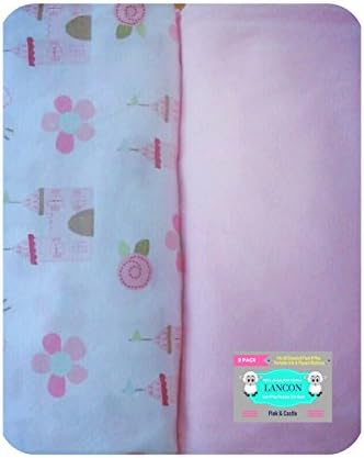 Pack N Play Portable Crib Sheet Set by LANCON Kids - 2 Pack of Ultra Soft, Premium 100% Jersey Knit Cotton Fitted Sheets (Pink/Castle)