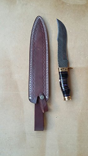 V3products Cutlery Hand Made Damascus Steel Knife Bull Horn Brass Handle