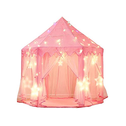 MSOO Princess Castle Play Tent Kids Play House with Star Lights Girls Pink Play Tent - Thumbnail 6