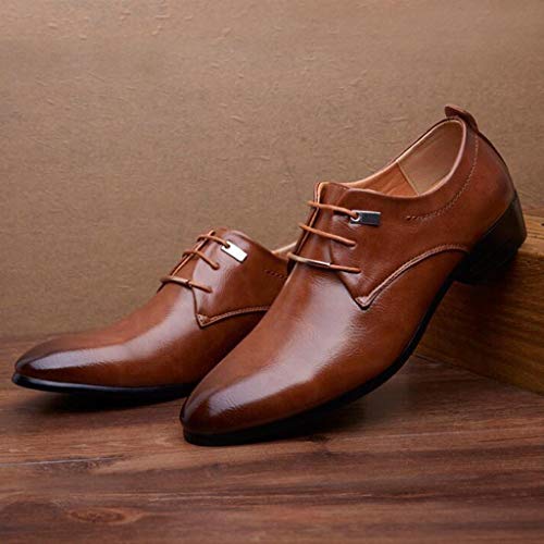 Men Business Leather Shoes - Casual Pointed Toe Lace Shoe Male Suit Shoes,2019 New Brown