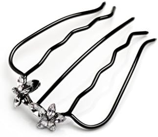 Helen Accessories - Double Swavroski Crystal Flowers Hair Fork (Black/White)