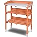 Giantex Garden Potting Bench, Outdoor Wood Workstation Table with Galvanized Steel Tabletop, 5 Hooks, 2-Tier Storage Shelves, Outside Work Station Potting Table with Raised Edge, Easy Assembly