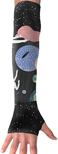 Breathable Ice Silk UV Sun Protection Space Plante Printed Arm Sleeve Finger Hole For Women And Men Outdoor Sports Fishing Hunting Jogging Motorcycling