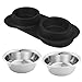 Large Dog Bowls & Mat Set - 2 Large Capacity, Removable Stainless Steel Bowl Set in a Stylish No Mess, No Spill, Non Skid, Silicone Mat. Food & Water Bowls for Medium to Large Dogs - 108oz Black