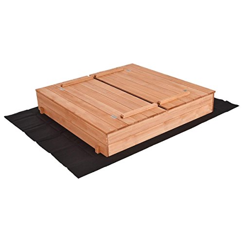 Costzon Kids Foldable Cabana Sandbox with 2 Convertible Benches & 1 Piece Black Non-Woven Fabric Cloth (47-Inch)