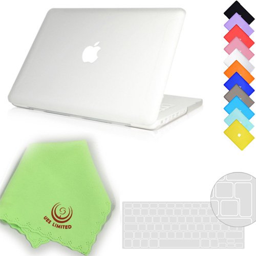 UESWILL 2in1 Smooth Matte Hard Shell Case with EU/UK Version Silicone Keyboard Cover Compatible with 13 inch White Unibody MacBook (Model: A1342), Clear