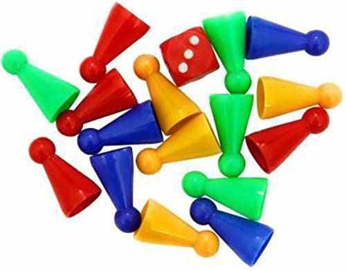 HK Sports 2 Sets of Ludo Tokens & Dice Shaker, Safe & Durable Plastic, Standard Size for Board Games 2