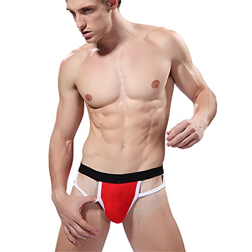 RwalkinZ Men's Sexy Pouch Cotton Cock Sock Panties Low Waist Thongs Unisex Red