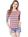 Allegra K Women's Halloween Elbow Sleeves Top Round Neck Slim Fit Tee Casual Printed T-Shirt Large Pink