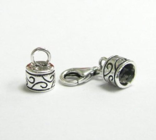 1 set .925 Sterling Silver Bead 5mm Leather Cord End Cap With 11mm Lobster Clasp/Findings/Antique