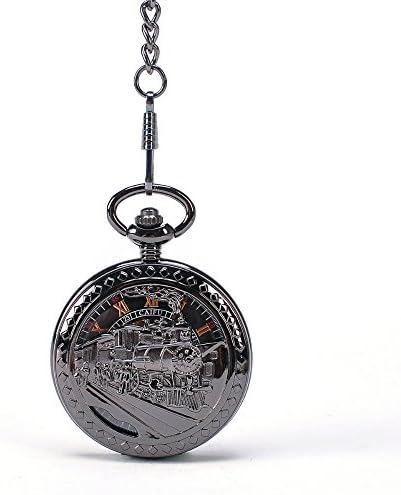 Black Train To Travel Carved Men Mechanical Hand Winding Pocket Watch With Chain Sales Gift Military Vintage Analog Pocket Watch
