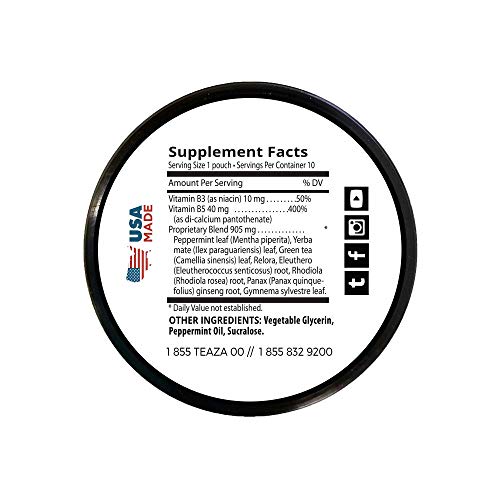 TeaZa Energy Smokeless Tobacco Alternative (4 pk. Cool Mint Chill) Quit Chewing and Dipping Tobacco Snuff - Nicotine and Caffeine Free Herbal Energy Pouch - Flavored Tobacco Free Chew
