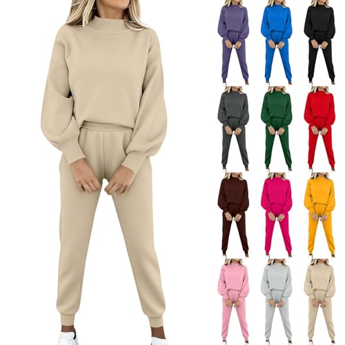 Tracksuit Womens Full Set Winter 2 Piece Long Sleeve Loungewear Set Oversized Crew Neck Hoodie Wide Leg Trousers Sweatpants Outfits Ladies Gym Sports Casual Activewear Lounge Sets