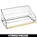 mDesign Plastic 4 Tier Cosmetic Palette Organizer with 4 Compartments for Bathroom Vanity, Countertop or Cabinet to Hold Makeup, Lipstick, Eyeliner, Beauty Accessories - Clear/Soft Brass