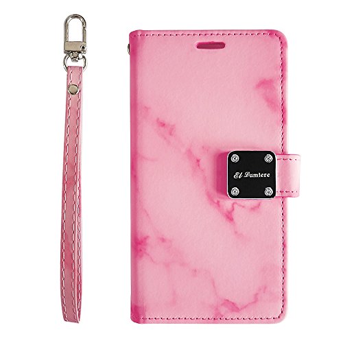 LG Stylus 4, Stylo 4 [El Lumiere Marble Wallet Case] Multi-Card Slot Wallet Case [Drop Protection] Premium Leather [Kickstand Feature] (M-Hot Pink)