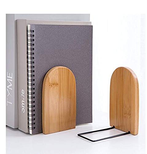 Bamboo Bookends Bookshelf Tidy Desktop Organiser Non Slip Book Stand Holder Shelf Bookrack with Metal Base for Home Office Library School Study Decoration Gift