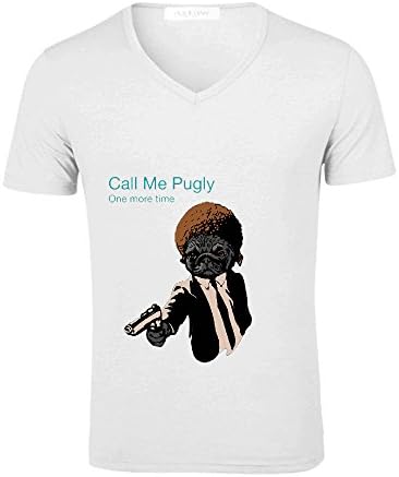 Pugly Mens V Neck Cotton T Shirt White