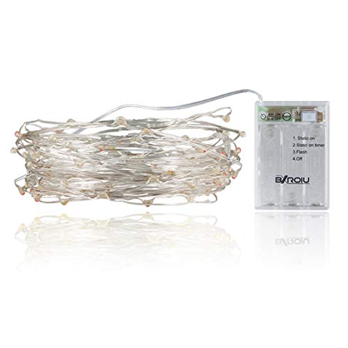 BXROIU 2 x Fairy String Lights with Timer Battery Operated Silver Wire 3 Mode Chains 16.5ft 50 LEDs Firefly String Lights for Bedroom Christmas Party Wedding Decoration (Multicolor)