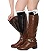 WonderFit Women Knee High Boot Socks with White Button Hollow Lace Trim 2 pairs black and Ivory