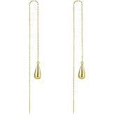 Kokoma Teardrop Threader Earrings for Women 925 Sterling Silver Minimalist Waterdrop Long Tassel Chain Dangling Drop Earrings Hypoallergenic Ear Jewelry Gift