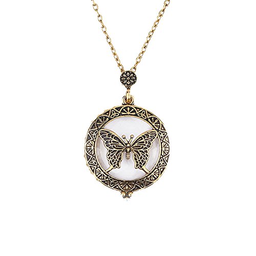 Gyouandme Vintage Style Necklace magnifier Pendant Necklace Magnify Glass reeding Decorativ Necklace (Gold, E)