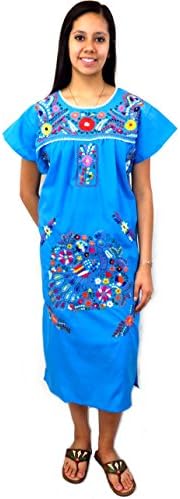 Leos Imports Women's Mexican Dress Tehuacan (Large, Aqua)