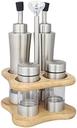 Cruet Set Salt &amp; Pepper, Vinegar &amp; Oil with Stand,Stainless Steel Bottle Dispensers &amp; Salt/Pepper Shakers