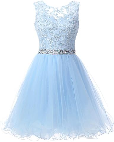 Clearbridal Women's Vintage Round Neck Pleated Lace Mini Prom Evening Party Dress CSD428