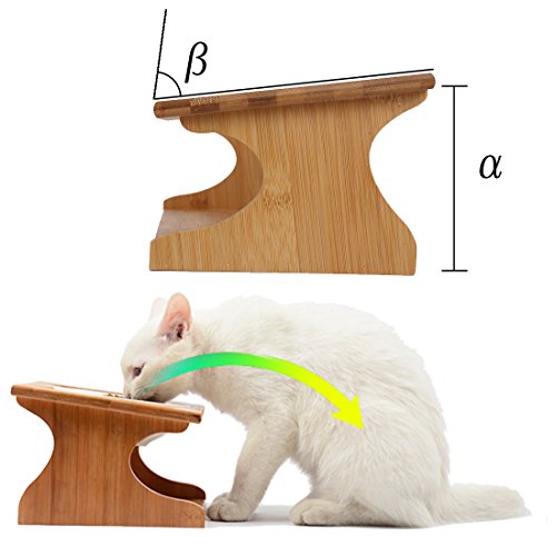 15° Tilted Platform Pet Feeder_ Solid Bamboo Stand with Ceramic Bowls