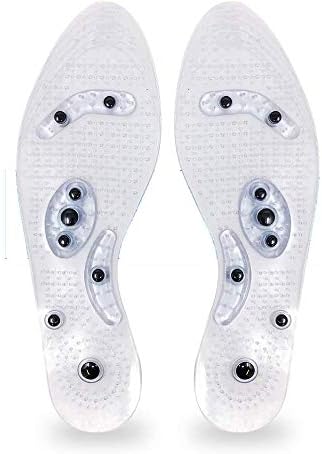 Acupressure Magnetic Massaging Insoles - Massage Reflexology Plantar Fasciitis Pain Relief Breathable Deodorant Bamboo Charcoal Silicone Insoles (White, 1 Pair US M:9.5-12.5 W:10.5-12)