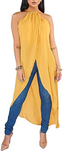 ZerMom Women's Chiffon Blouses Sleeveless High Low Tunic Tops Casual Shirt Dress